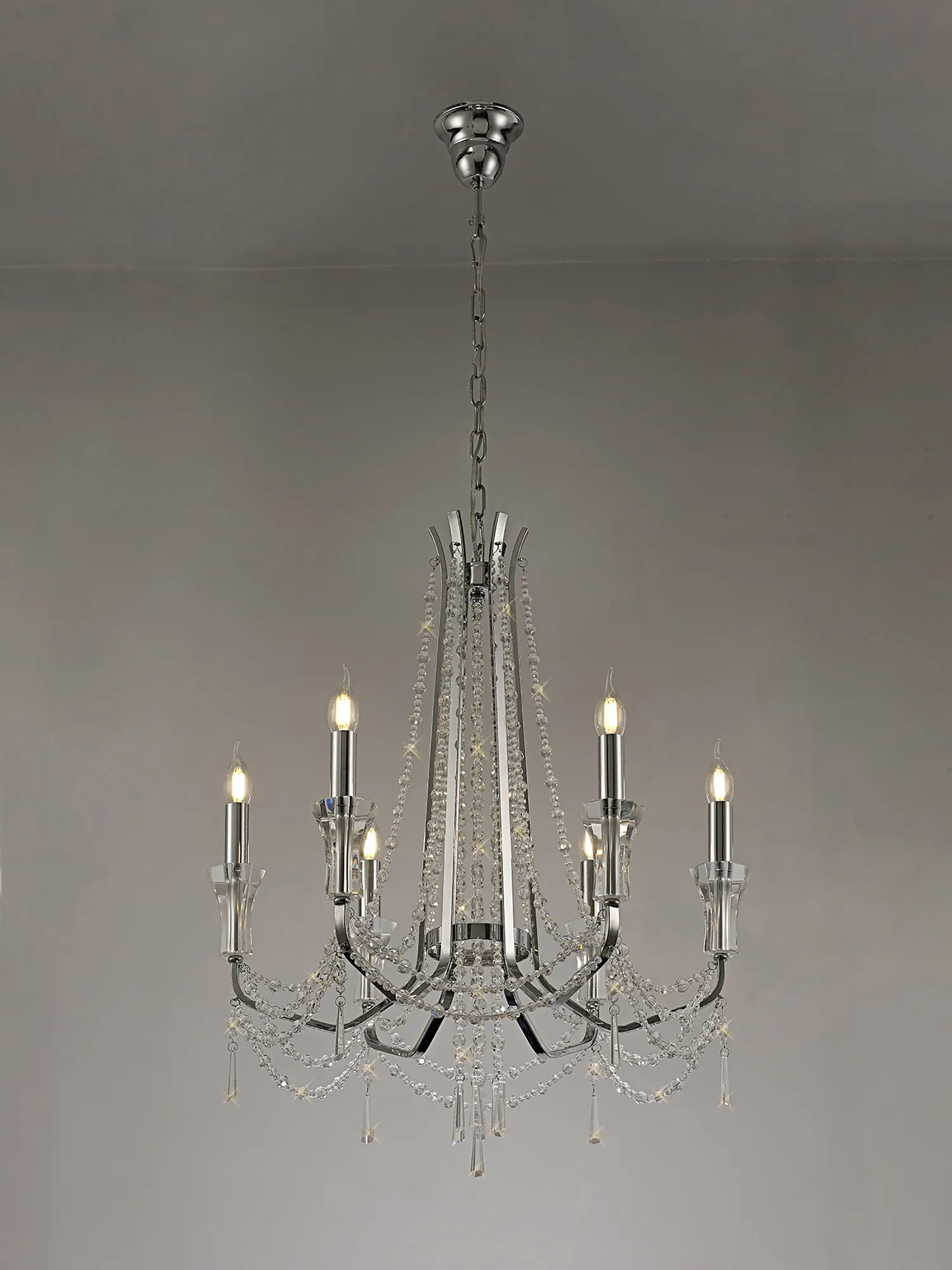 Armand Polished Chrome Crystal Ceiling Lights Diyas Multi Arm Crystal Fittings